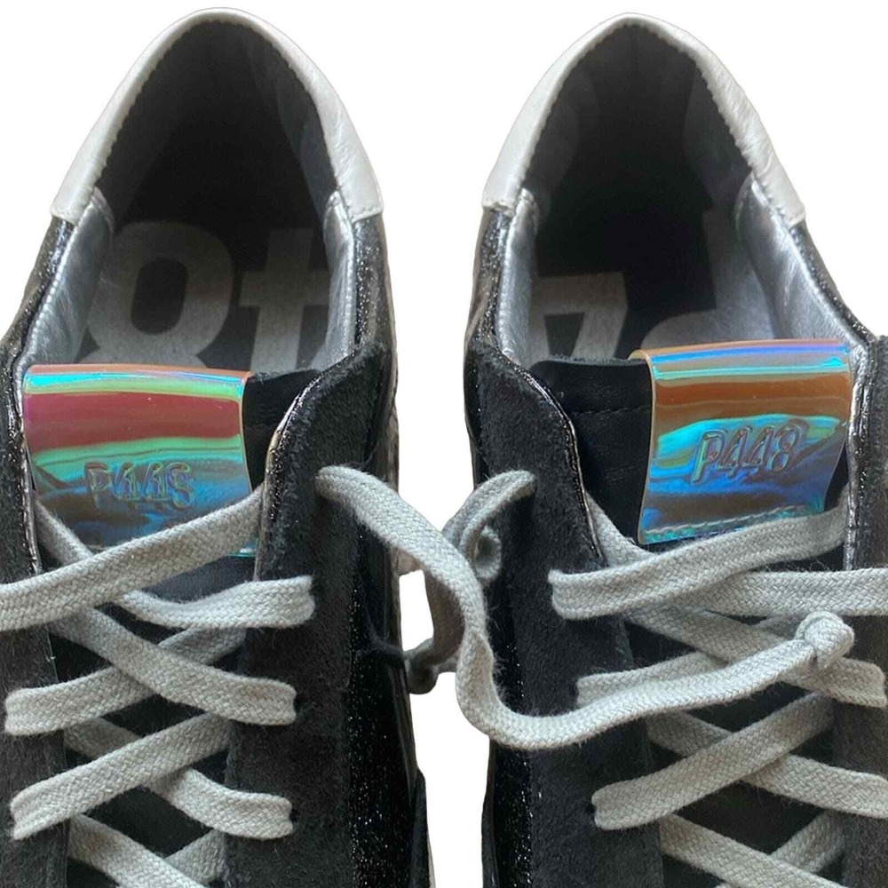 P448 Sneakers Black Leather and Glitter Sz 39-8.5/9 Glam Grunge Streetwear Chic - Picture 7 of 13